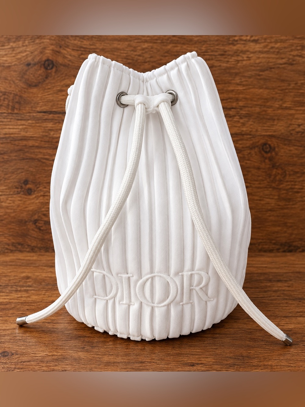 Christian Dior Beauty White Pleated Drawstring Mini Bucket Bag Pouch GWP